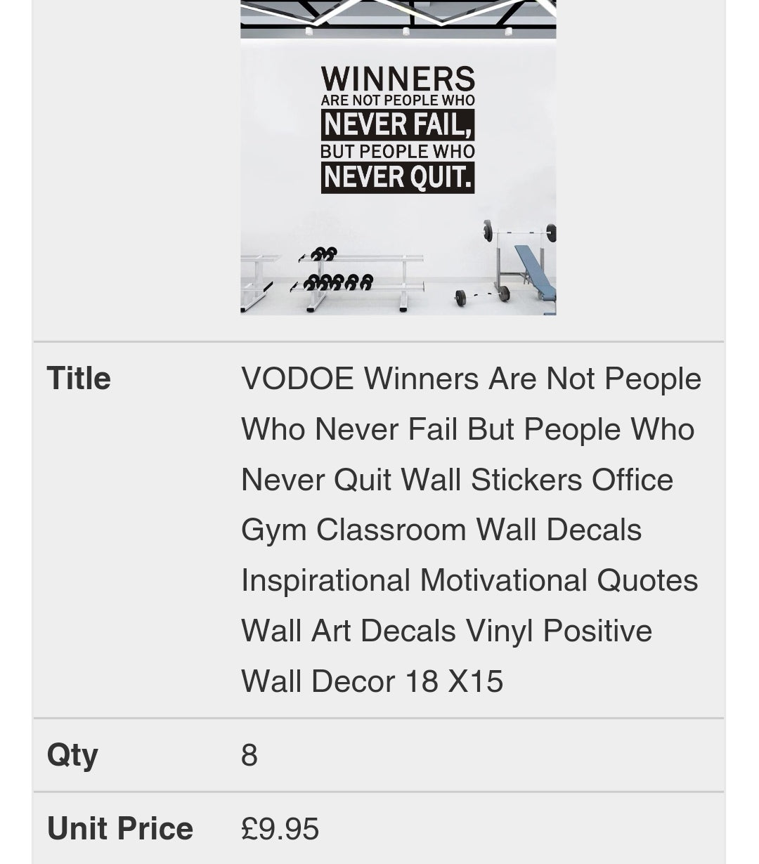 VODOE Winners Are Not People Who Never Fail But People Who Never Quit Wall Stickers Office Gym Classroom Wall Decals Inspirational Motivational Quotes Wall Art Decals Vinyl Positive Wall Decor 18 X15