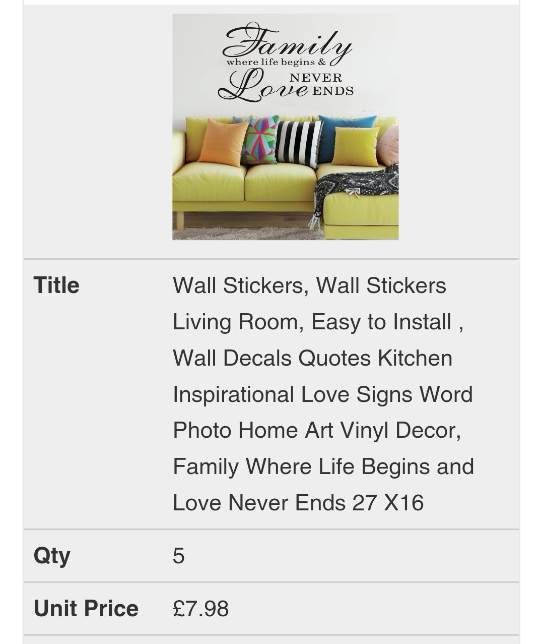 Wall Stickers, Wall Stickers Living Room, Easy to Install , Wall Decals Quotes Kitchen Inspirational Love Signs Word Photo Home Art Vinyl Decor, Family Where Life Begins and Love Never Ends 27 X16