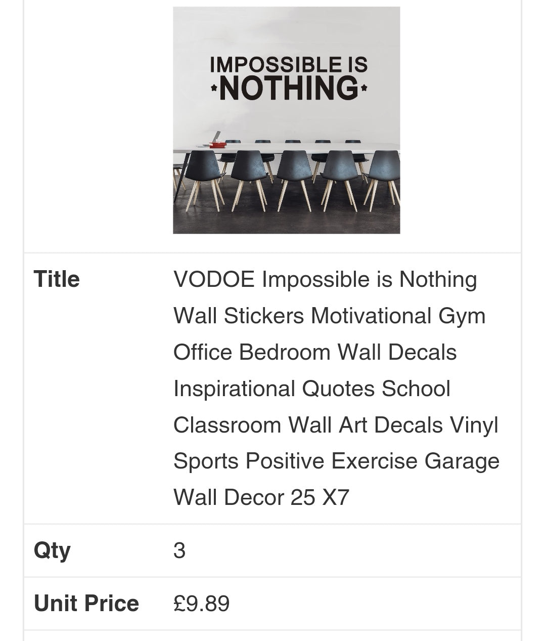 VODOE Impossible is Nothing Wall Stickers Motivational Gym Office Bedroom Wall Decals Inspirational Quotes School Classroom Wall Art Decals Vinyl Sports Positive Exercise Garage Wall Decor 25 X7