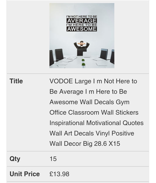 VODOE Large I m Not Here to Be Average I m Here to Be Awesome Wall Decals Gym Office Classroom Wall Stickers Inspirational Motivational Quotes Wall Art Decals Vinyl Positive Wall Decor Big 28.6 X15