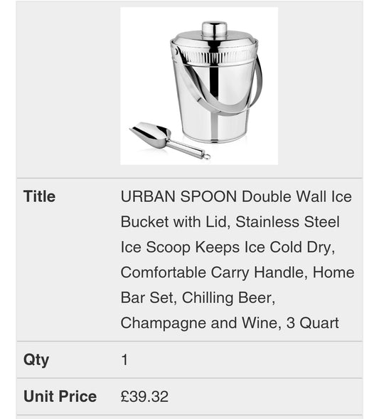 URBAN SPOON Double Wall Ice Bucket with Lid, Stainless Steel Ice Scoop Keeps Ice Cold Dry, Comfortable Carry Handle, Home Bar Set, Chilling Beer, Champagne and Wine, 3 Quart