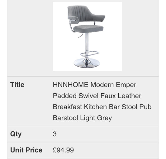 HNNHOME Modern Emper Padded Swivel Faux Leather Breakfast Kitchen Bar Stool Pub Barstool Light Grey