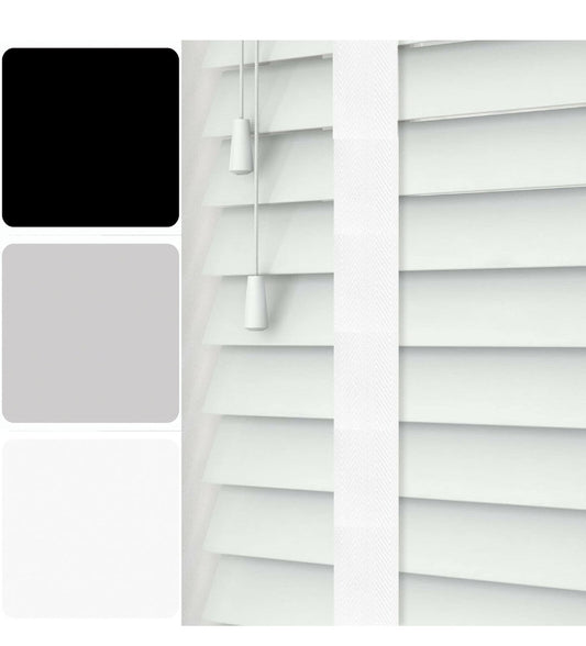 Real Wood Venetian Blinds Tape finish - Easy Fit Home Office - 75cm x 200cm - White