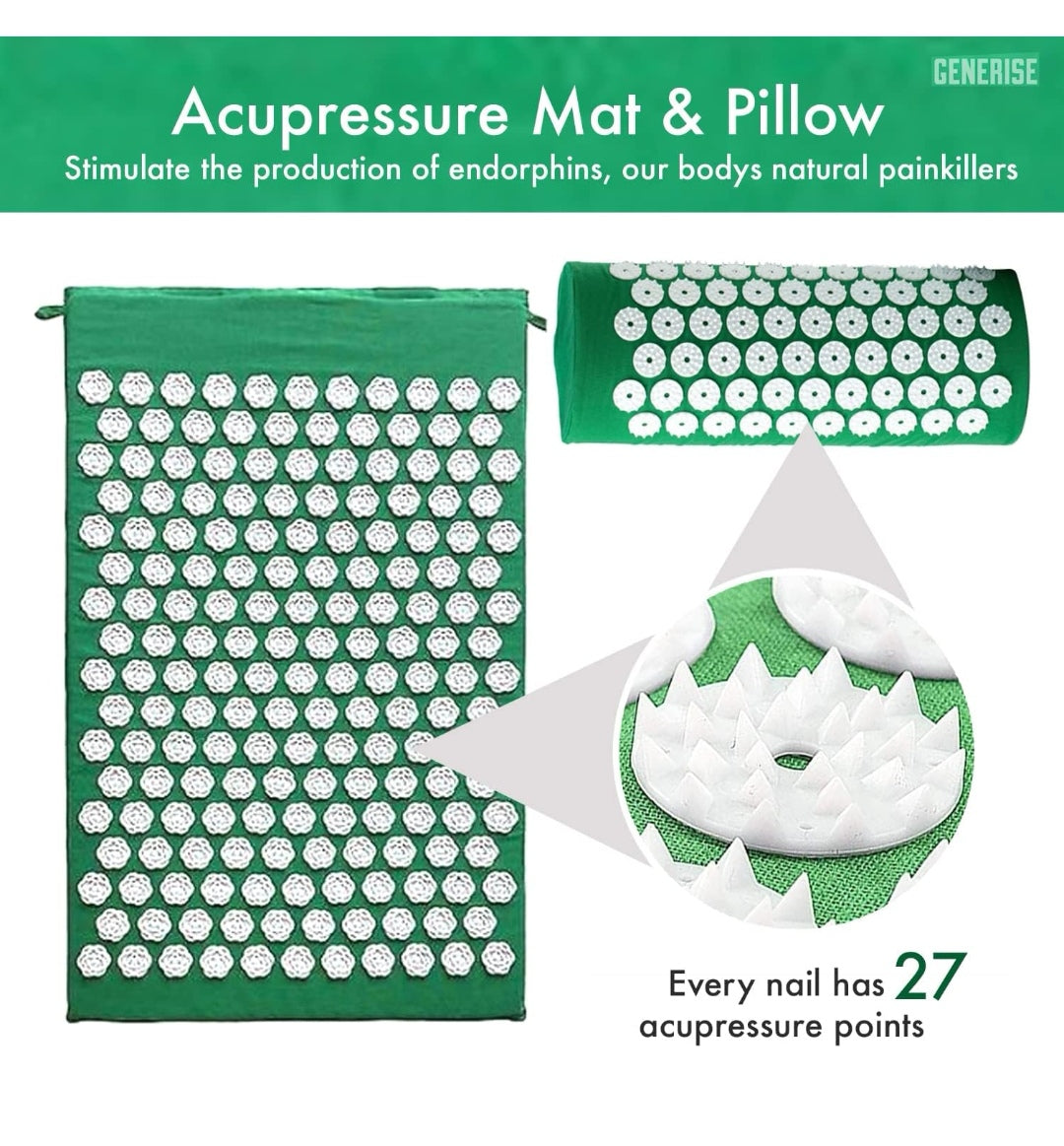 Acupuncture Mat and Acupuncture Pillow for Relaxation and Pain Relief - Massage Mat, Acupressure Cushion, Washable Cover and Travel Bag