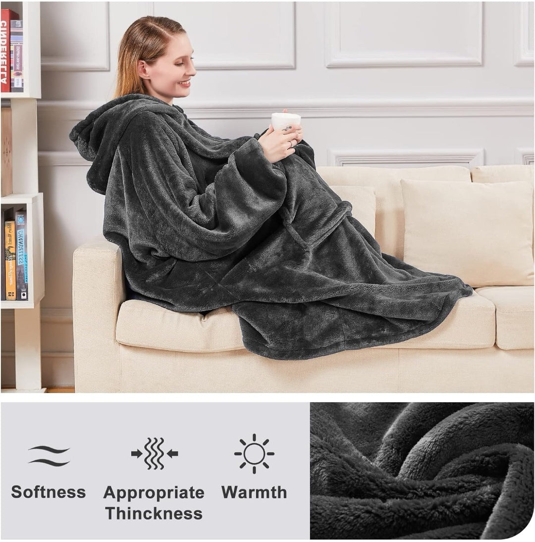 CASOFU Blanket Hoodie Women Wearable Blanket Adult Oversized Hoodie Blanket Men Hooded Blanket Fleece Blanket with Sleeves (2 colours)