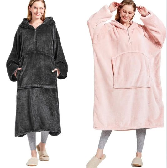 CASOFU Blanket Hoodie Women Wearable Blanket Adult Oversized Hoodie Blanket Men Hooded Blanket Fleece Blanket with Sleeves (2 colours)