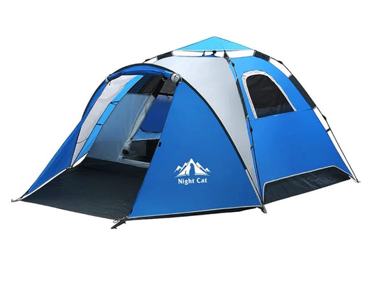 Night Cat Pop Up Tent 2 4 Man Person Camping Tent Waterproof Instant Automatic Easy Set Up Dome Holiday Tent For Car Camping Garden Beach BLUE