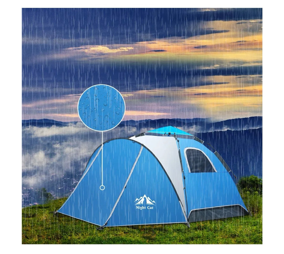 Night Cat Pop Up Tent 2 4 Man Person Camping Tent Waterproof Instant Automatic Easy Set Up Dome Holiday Tent For Car Camping Garden Beach BLUE