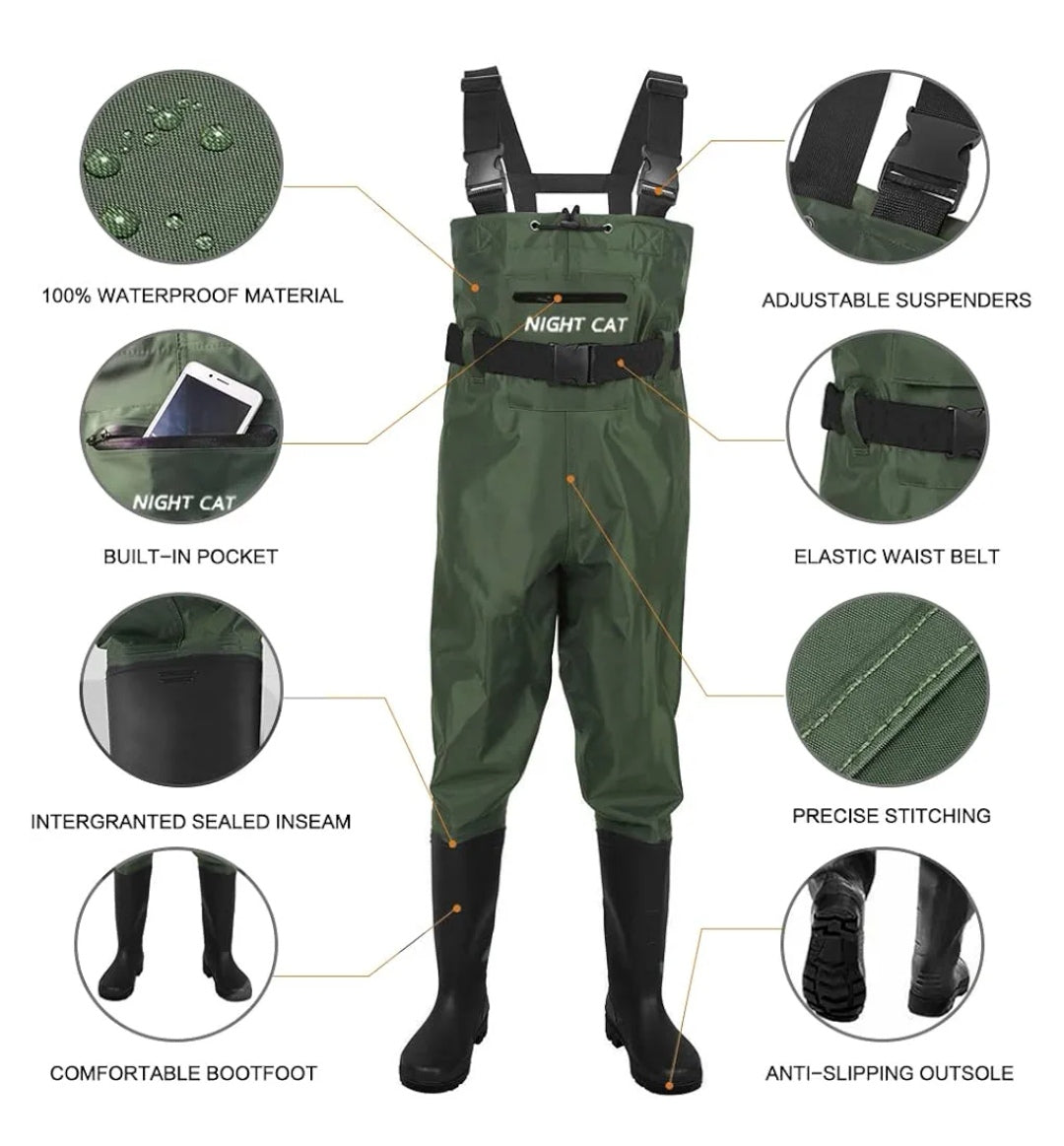 Night Cat Fishing Waders with Boots Waterproof Breathable Crosswater size 7 (41)