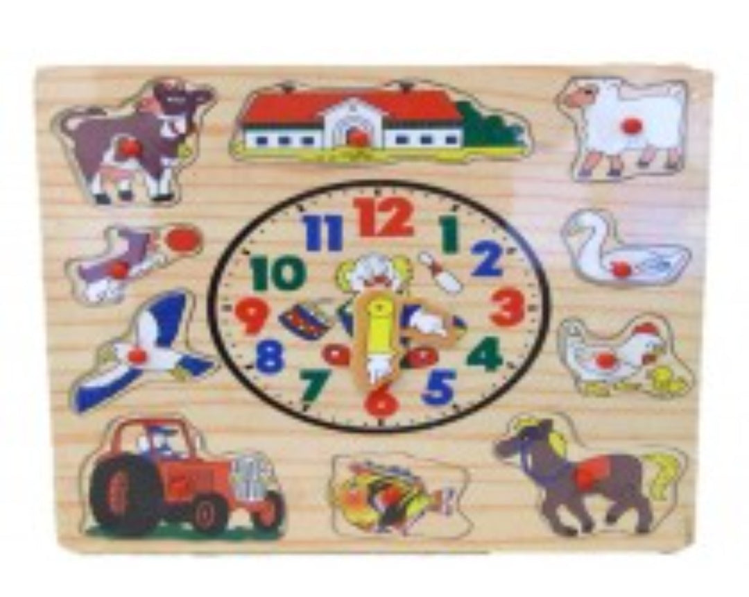 Childrens Educational Animals Wooden Clock