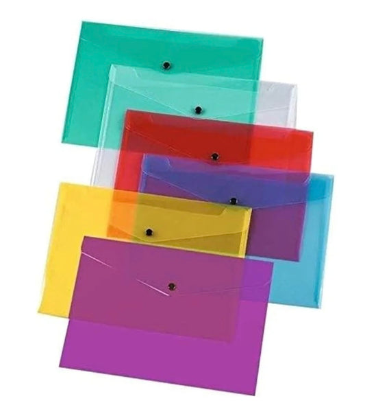 G4GADGET A5 Plastic Document Wallets with Popper - Pack of 5 | Assorted Colors | Waterproof, Durable & Transparent A5 File Folders for School, Office, Home & Travel