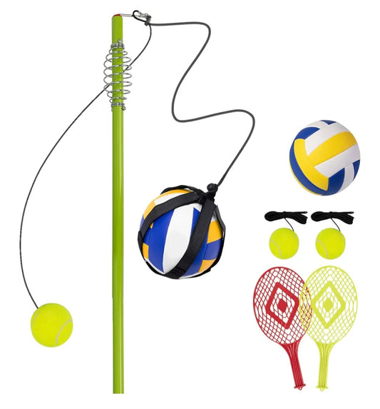 Tetherball Tennis&Tetherball Set,Tetherball Equipment with Pole for Backyard and Outdoor,with 6.7 Feet Adjustable Height Pole,2 Tennis Balls with Rope,2 Rackets,1 Tetherball with Rope,1 Hook
