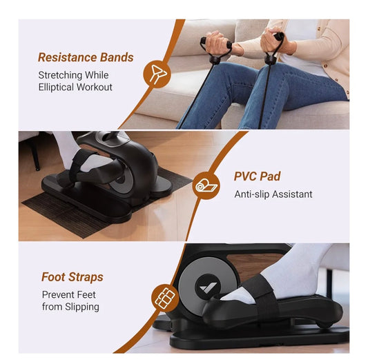 Under Desk Elliptical Machine for Home, Electric Elliptical Machine for Seniors with 12 Adjustable Speed, Quiet & Portable Seated Pedal Exerciser with Remote Control & Non-Slip Pad