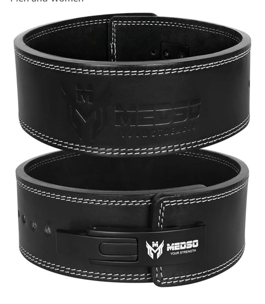 MEDSO Weightlifting 100% Genuine Leather Lever Belt, For Weight Lifting, Powerlifting, Cross Training, Squats, Deadlift, Workout Belt, 10MM Thickness 4” Wide for Men and Women