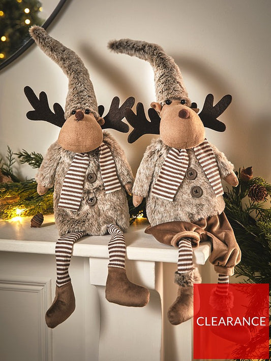 Set of 2 Sitting Moose Christmas Decorations