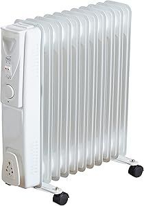 Neo 2500W 11 Fin Electric Oil Filled Radiator Portable Heater With 3 Heat Settings Thermostat (White)