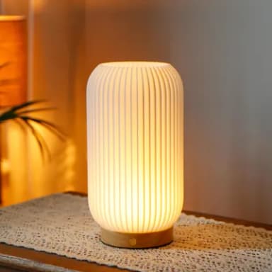 JHY DESIGN 3-Color Lightsource Dimmable Touch Bedside Lamp 23.5cm High Button Control Table 3D Printed Nightstand Lantern with Woodbase for Bedroom Living Room Indoors(White, Type-C Charging)