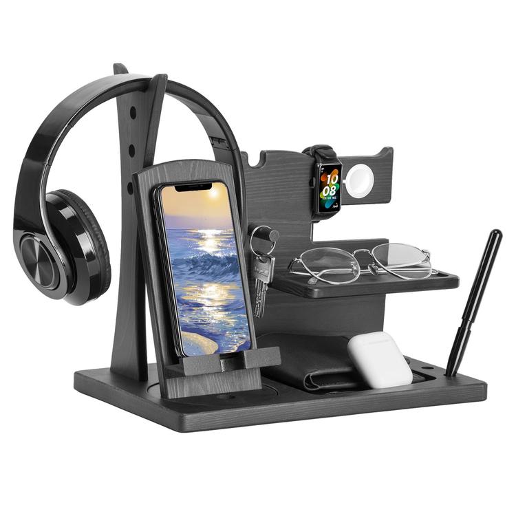 Bedside Table Organiser Birthday Gifts for Him Father Mens Gifts Wood Phone Docking Station Key Holder Wallet Stand Watch Organizer Wooden Organiser Gifts