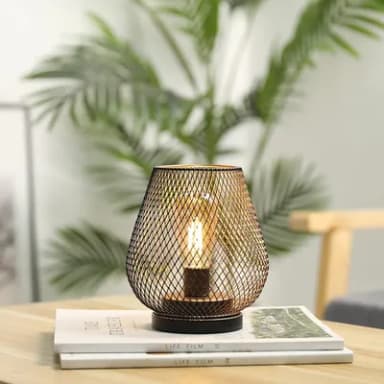 JHY DESIGN Metal Cage LED Lamp 17cm Tall Battery Powered Cordless Accent Lights with Great for Weddings Parties Patio Events for Indoors Outdoors(Bronze)