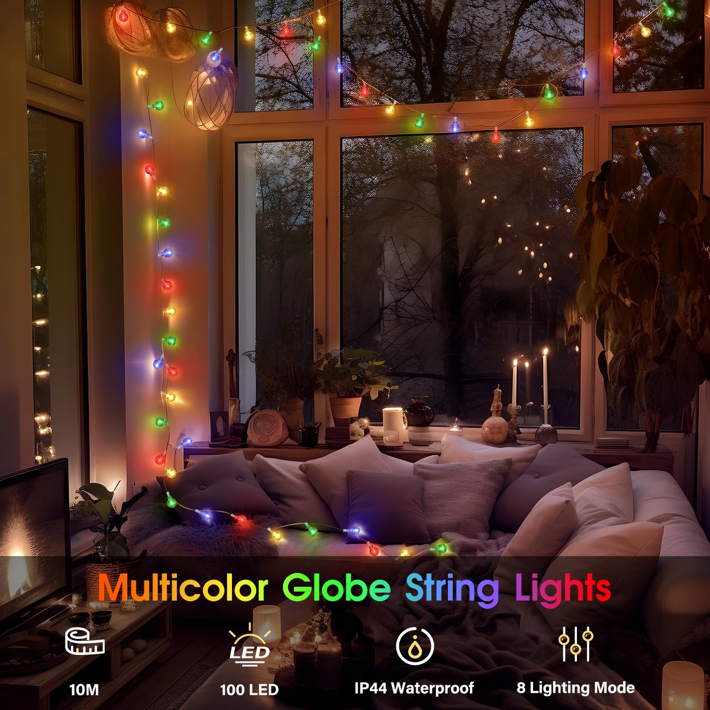 33ft Multicolour Globe Fairy Lights with Remote - 100 LED String, Waterproof for Indoor & Outdoor Use