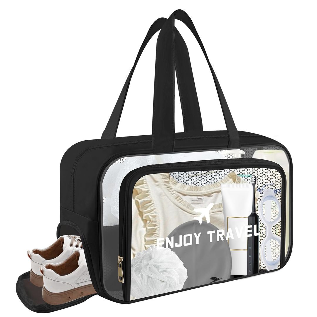 Clear Toiletry & Travel or Gym Bag Waterproof Travel Wash Bags with Shoe Compartment – Black or Green