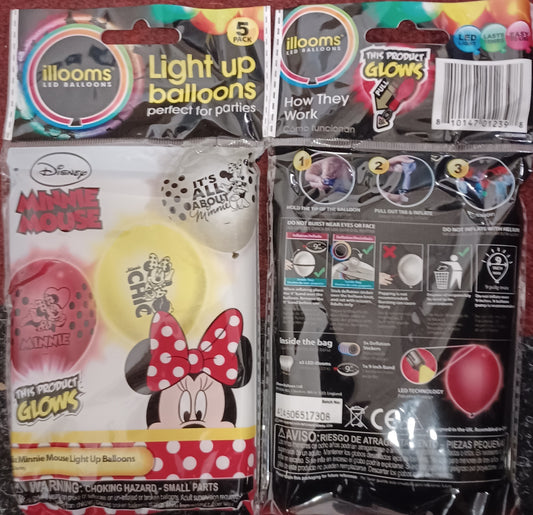 5 Pack Minnie Mouse Light Up Balloons