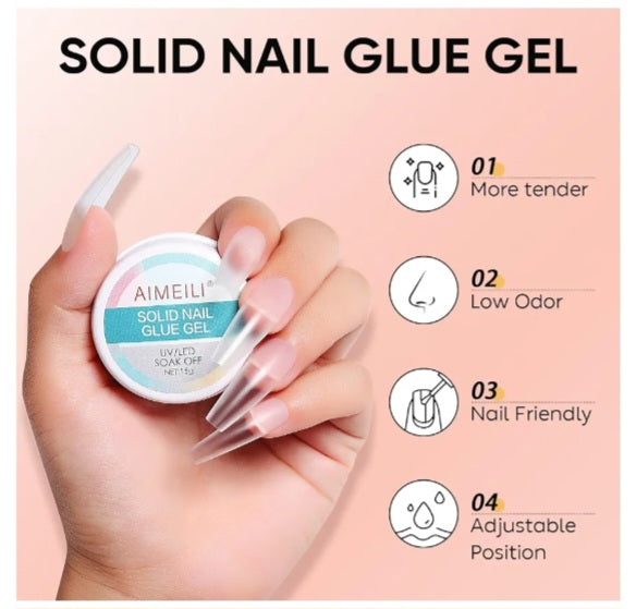 Solid Builder and Glue Gel for Nail Extension, Clear UV LED Hard Gel, 15ml.