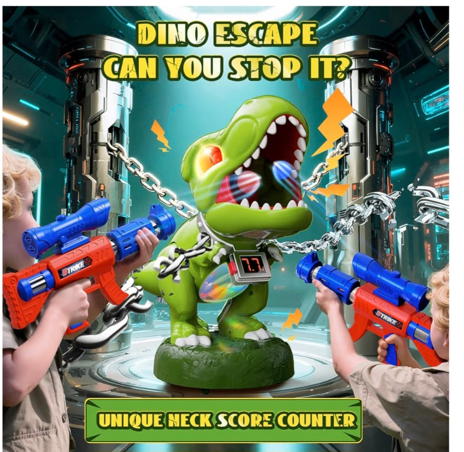 Dinosaur Moveable Shooting Toys Games, 2 Pack Air Pump Guns with Scope, Balls, Roaring, Dino Eye & Belly Glow, Score Counter