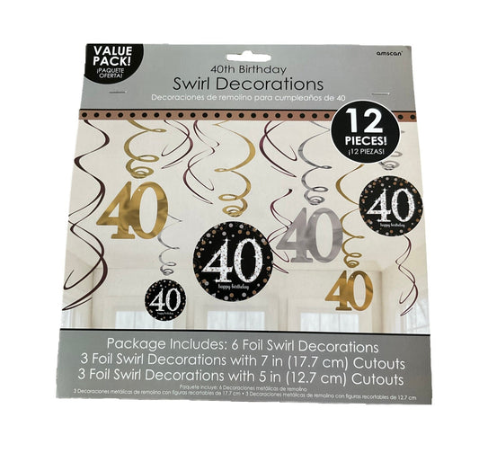 Age Birthday Celebration Swirl Decoration 18th, 21st, 30th, 40th, 50th 12 Piece 2 colours