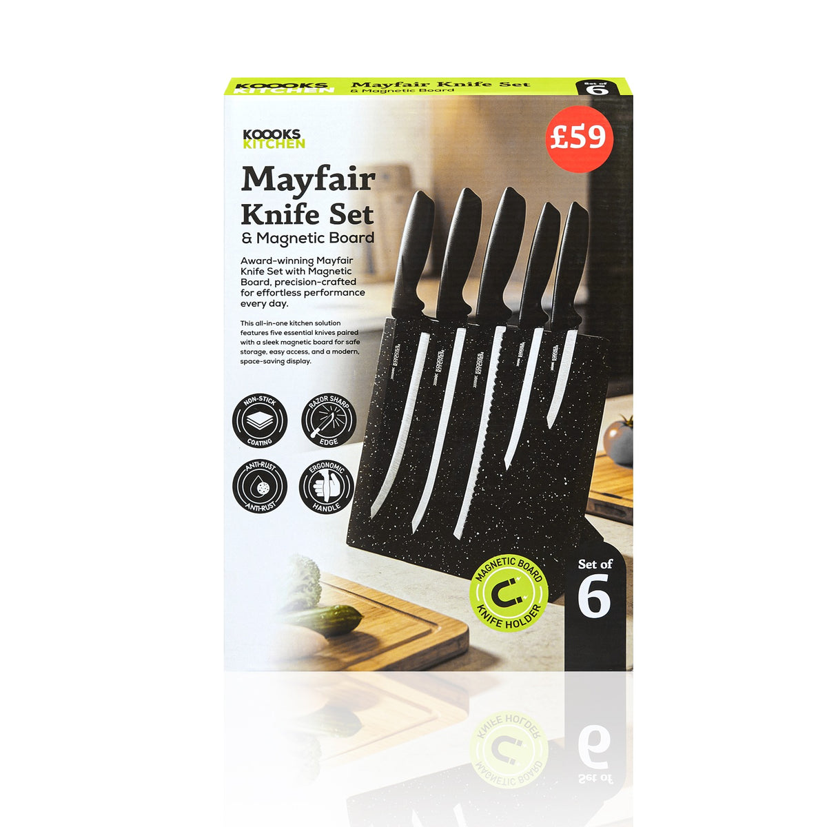 Mayfair 6 Pack Knife Set & Magnetic Board 4 colours