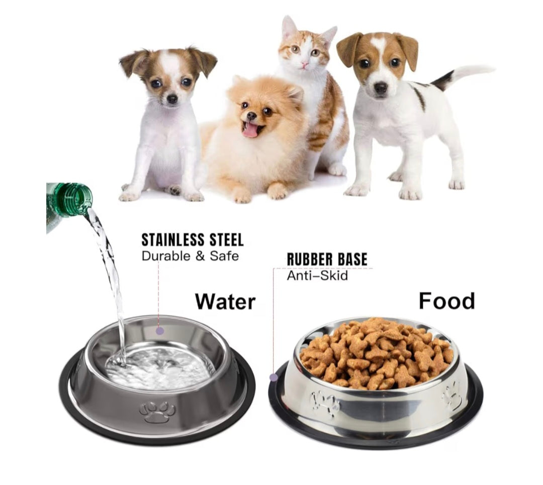Stainless Steel Non Slip Dog Bowls - Pack of 2, 580 ml /19.6oz Medium for Pet Drinking Water & Feeding Food Bowl
