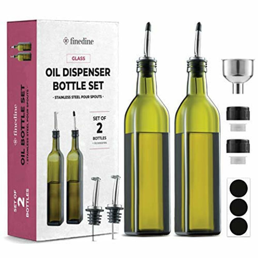 Glass Oil & Vinegar Drizzler Set - 500ml Cruet Bottles with Funnel & Spouts - BPA-Free, Lead-Free Glass Set of 2
