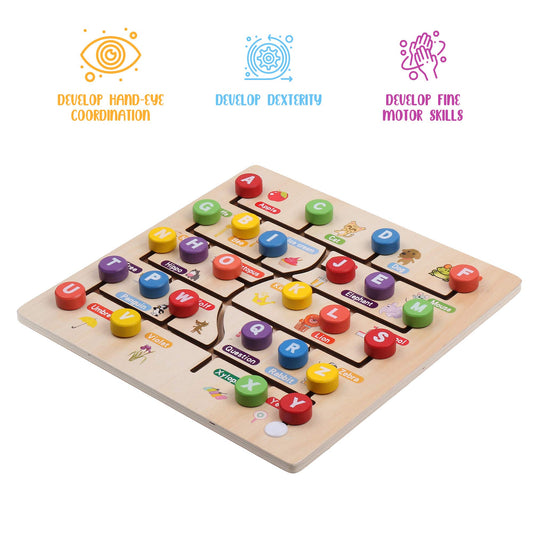 Wooden Alphabet Tracing Board Educational Learning Toy for Kids Ages 3+
