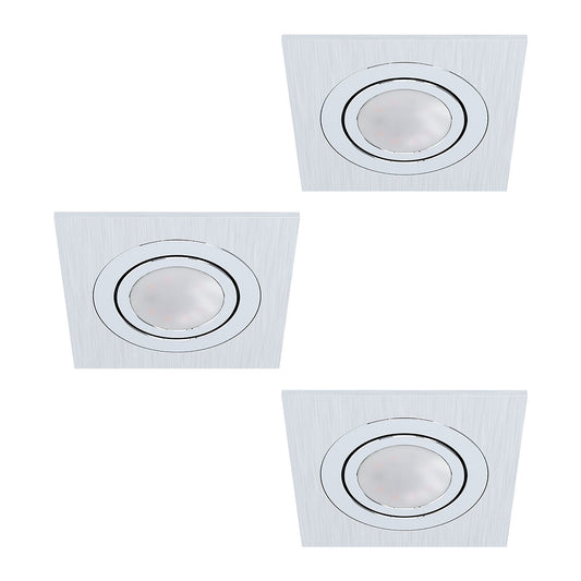 3 Pack Brushed Aluminium Square Flush Ceiling Downlight with 3 x 5W GU10 Bulbs