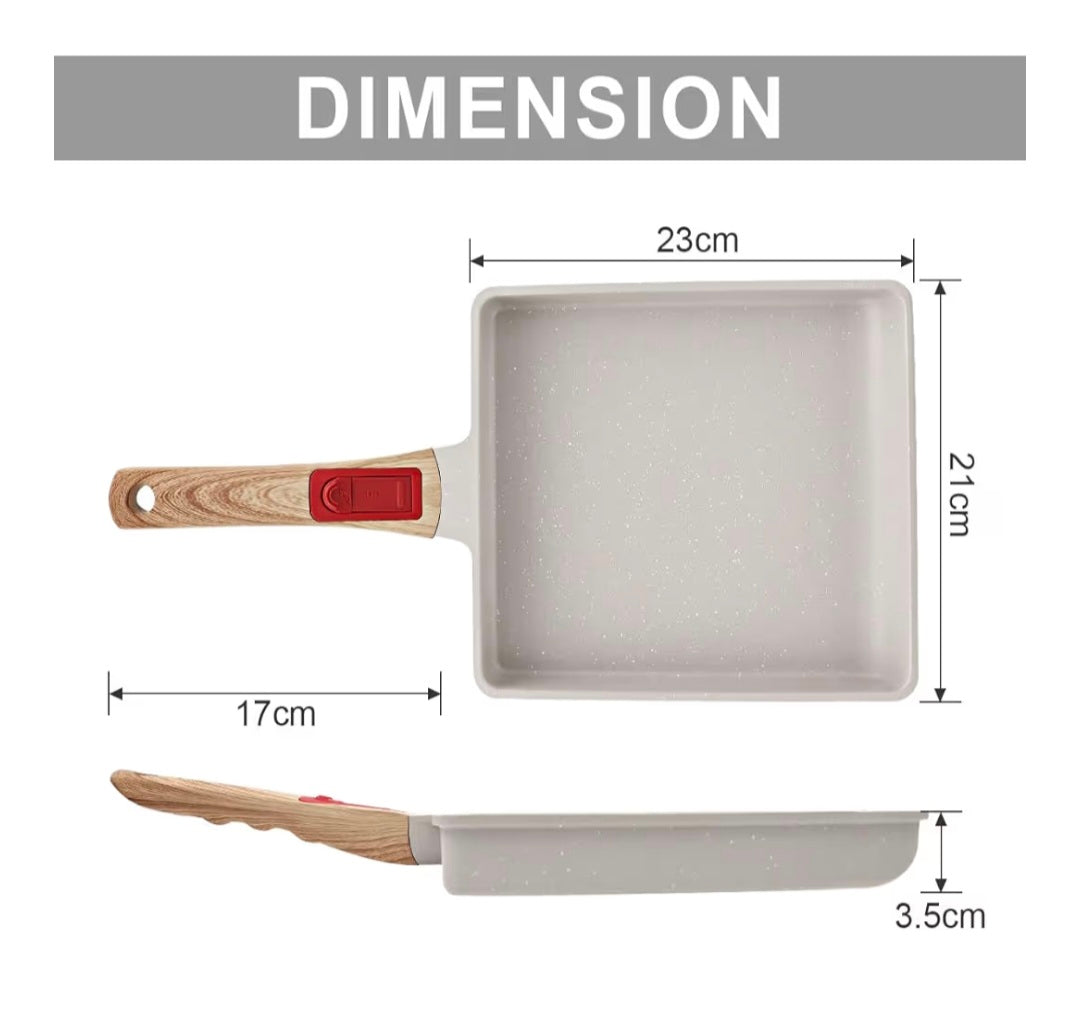 Japanese Omelette Pan Nonstick with Detachable Handle, Oven Safe Tamagoyaki Egg Roll Pan 23x21 cm - White