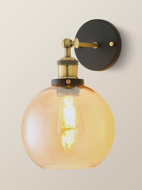 Sheridan Steam Punk Wall Light Amber Glass Shade