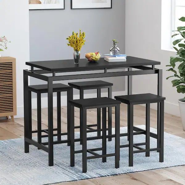 ZYMEN 120 * 60 * 89cm 5 Piece Dining Table Set Dining Set for 4 Wooden Table and 4 Stools *see description