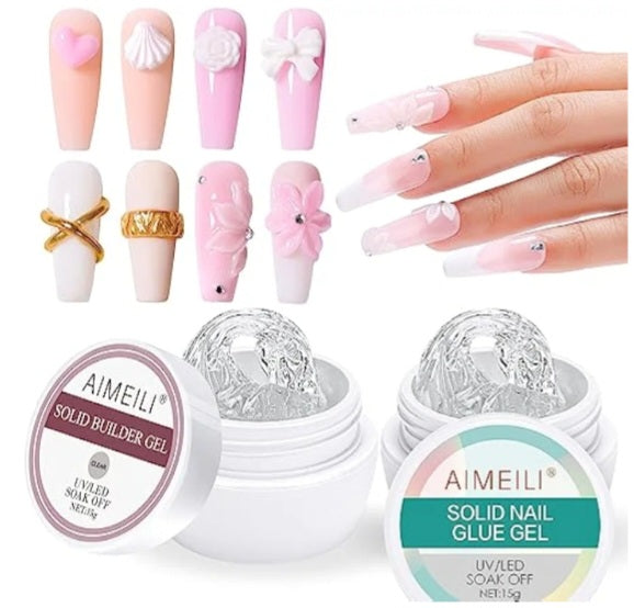 Solid Builder and Glue Gel for Nail Extension, Clear UV LED Hard Gel, 15ml.