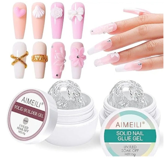 Solid Builder and Glue Gel for Nail Extension, Clear UV LED Hard Gel, 15ml.