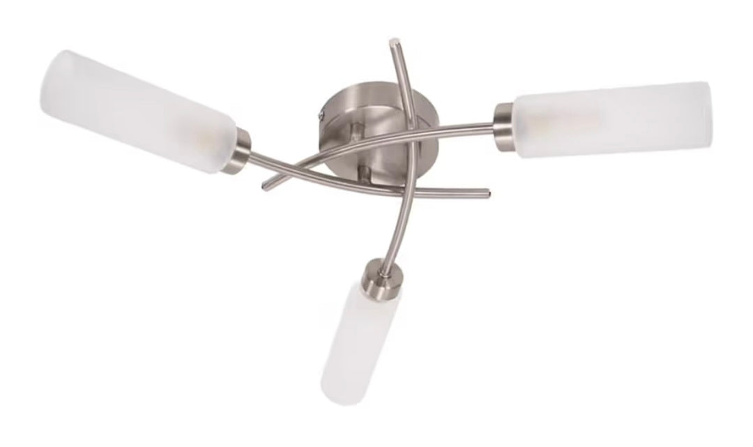 3 Way Curved Cross Over Design Brushed Chrome Ceiling Light Fitting | Close-to-Ceiling Lights, Home Décor & Improvement Essential | Mains Wired