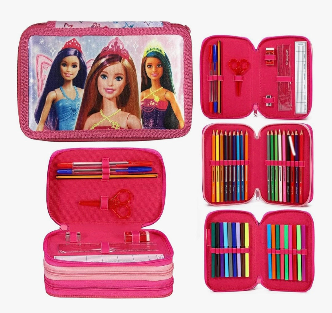 Barbie 3 Tier Filled Pencil Case 45 Piece Stationery School Supplies Kids