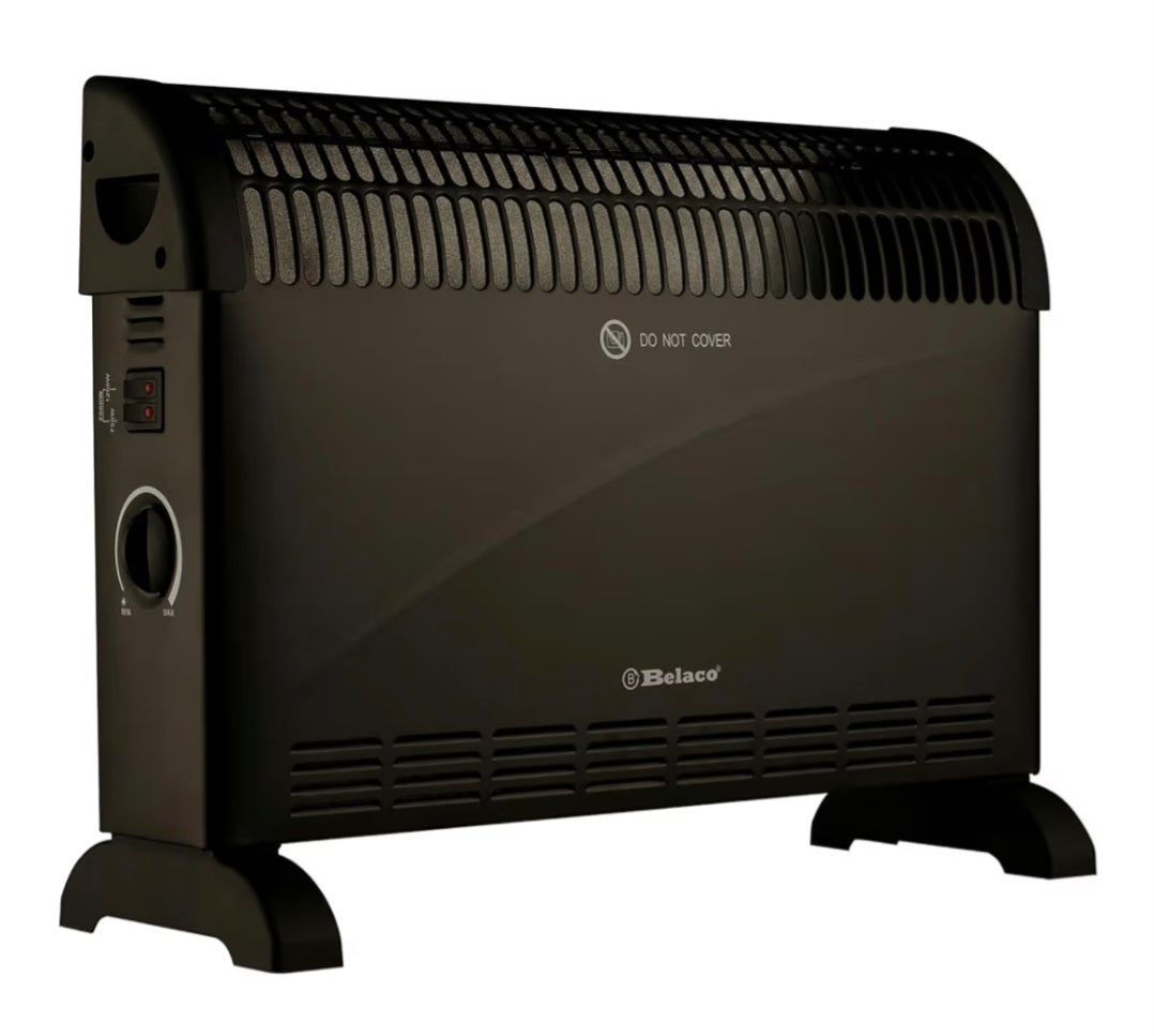 Belaco 2000W Electric Portable Convector Heater 3 adjustable heat settings fast heating space heater Manual Thermostat BS plug (Black)