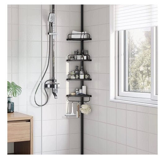 Bathroom Corner Shelf Adjustable Black Telescopic Shower Caddy Storage Organiser BCB001B01