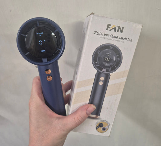 Portable Fan, Personal Pocket Turbo Cooler, 13000 RPM High-Speed Air Circulator, Low Noise Design, Digital Display, Compact Cooling Navy
