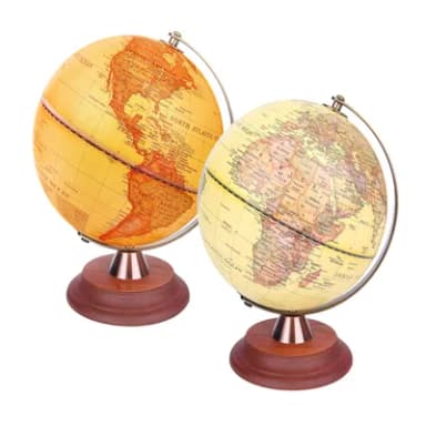 EXERZ Illuminated World Globe 20cm Antique Globe Wooden Stand Metal Arc - 2 in 1 Light up LED Globe Lamp - Day and Night Kids Home Decoration Office Desktop globe