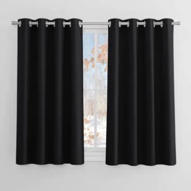PONY DANCE Black Blackout Thermal Curtains for Bedroom Blackout Eyelet Curtains 54 Drop Small Window Curtains for Room Darkening & Noise Reducing, 2 Pieces, W 46 by L 54-inch, Black