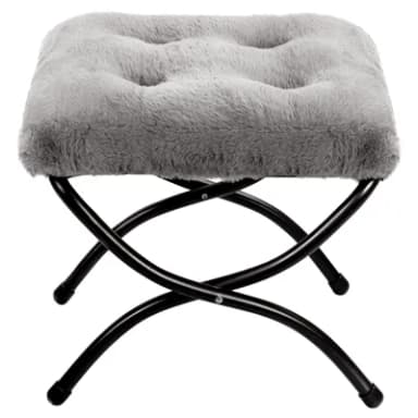 HollyHOME Plush Footstool Foldable Footrest Stool with Metal Legs Soft Warm Ottoman Seat, Grey