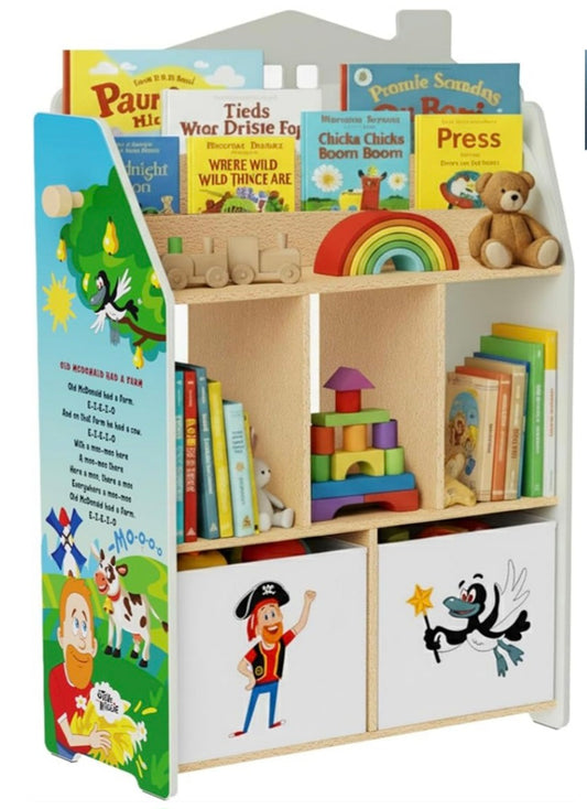 Hallowood Furniture Children's Steve and Maggie Bookcase with Toy Storage Organiser