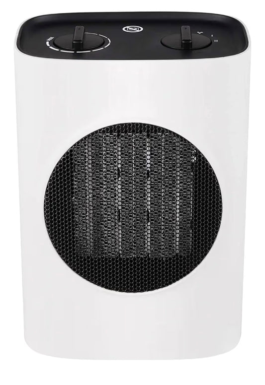 MYLEK Fan Heater - Ceramic PTC 1.5kW - 2 Heat Settings, Tip Over Protection, Adjustable Thermostat - For Home, Offices, Garages, Workshops (1500w) White