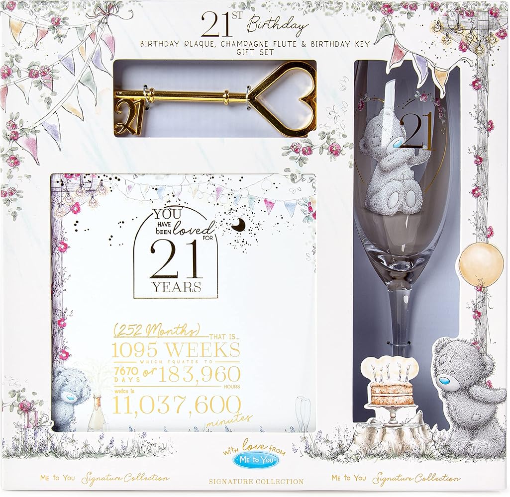 Me To You Tatty Teddy Signature Collection 18th Birthday Gift Set Containing Birthday Plaque, Champagne Flute & Birthday Key